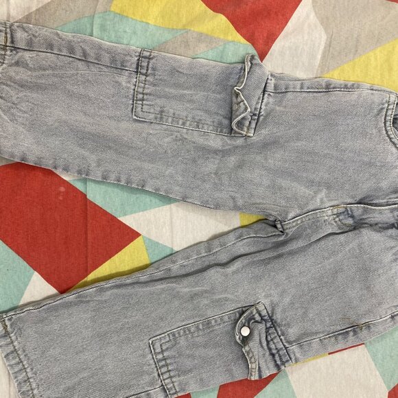 Denim Cargo Pants – Ash Grey, Loose Fit, Elastic Waist, 3-4 Years - Picture 1 of 5